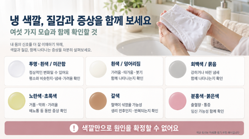 냉색깔로보는 건강 신호, 흰색·노란색·갈색 냉 원인 정리