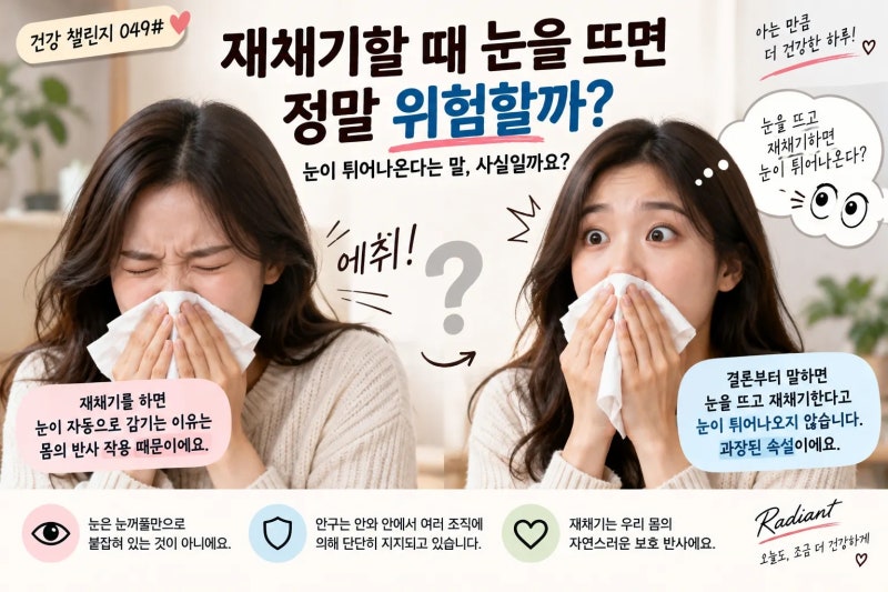 건강 챌린지 049#｜재채기할 때 눈을 뜨면 정말 위험할까?｜참으면 안 된다는 말까지 확인해....