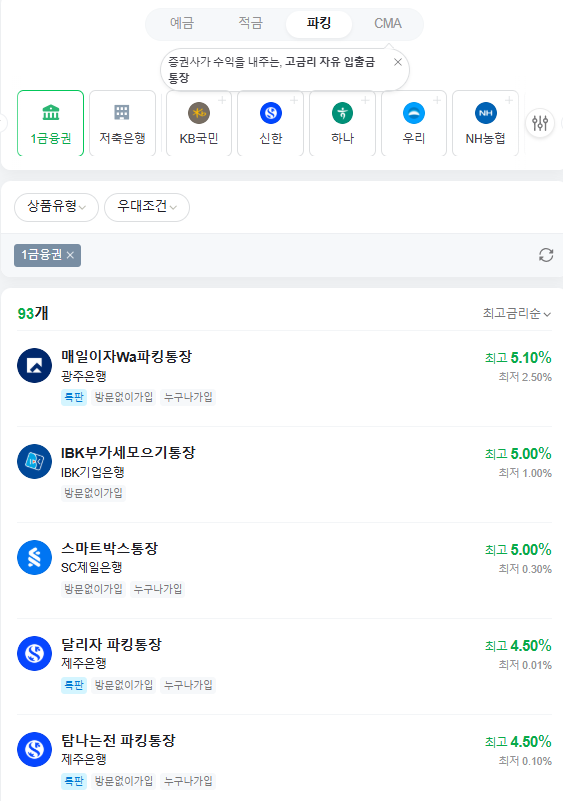 파킹통장이란? 금리 비교 및 최신 정보