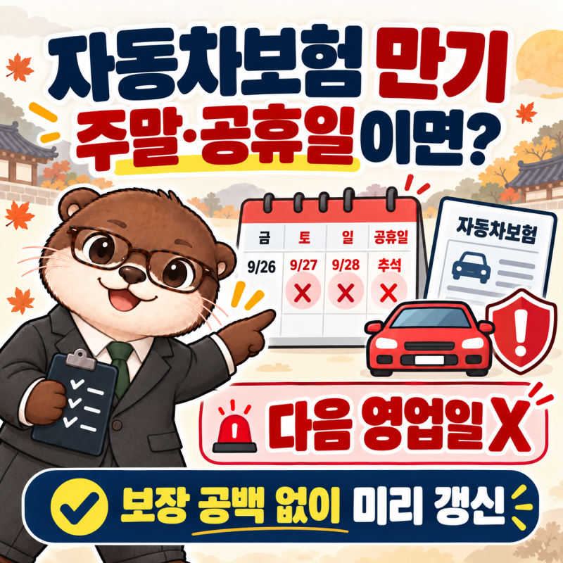 자동차보험 만기일이 주말·공휴일이면 다음 영업일에 갱신해도 될까? 하루 늦어도 과태료가....