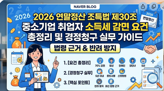 [2026 연말정산] 조특법 제30조 중소기업 취업자 소득세 감면 요건 총정리 및 경정청구 실무 가....