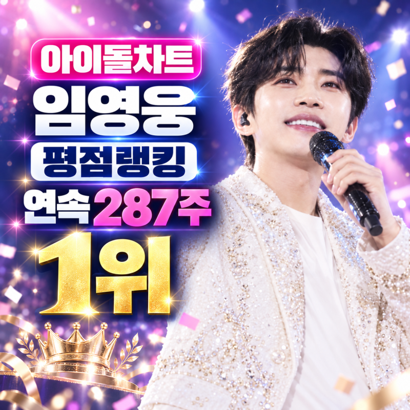 임영웅 아이돌차트 287주 연속 1위…5년 반 동안 한 번도 안 내려왔다