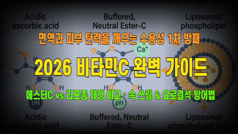 비타민C 2026: 면역 세포 방어·콜라겐 합성 피부 미백·항산화 네트워크 핵심 효능 & 속 쓰림·....