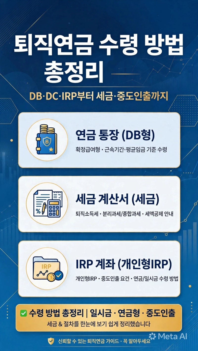 퇴직연금 수령 방법 총정리｜DB·DC·IRP부터 세금·중도인출까지