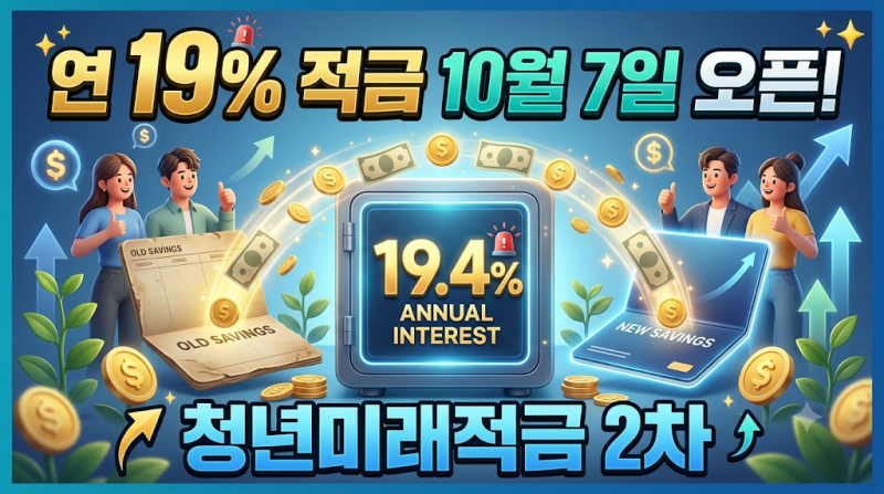 "연 19% 이자? 청년도약계좌 가입자도 당장 갈아타세요!" 10월 7일 오픈 '2026 청년미래적금 2차' ....