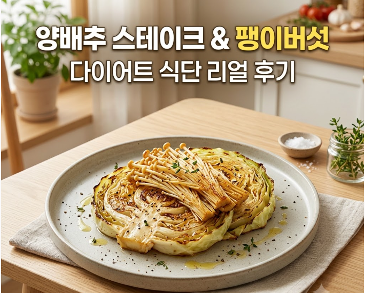 양배추 스테이크에 팽이버섯을 곁들여보니, 다이어트 식단으로 괜찮을까?