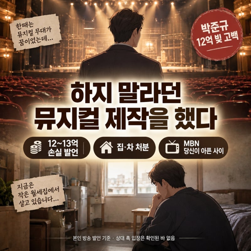 "하지 말라던 뮤지컬 제작을 했다" 박준규, 12억 빚에 집·차 처분