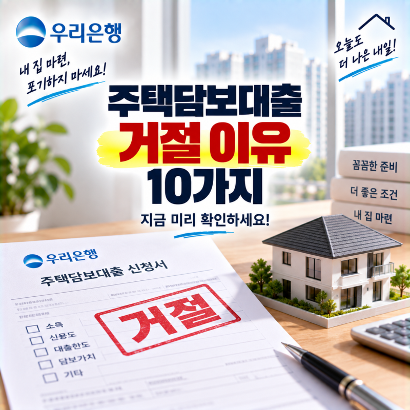 우리은행 주택담보대출이 거절되는 대표적인 이유 10가지, 내 집 마련 심사 통과를 위한 완벽....