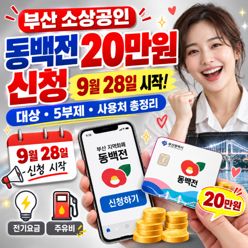 부산 소상공인 동백전 20만 원 신청｜9월 28일 시작, 대상·5부제·사용처 총정리