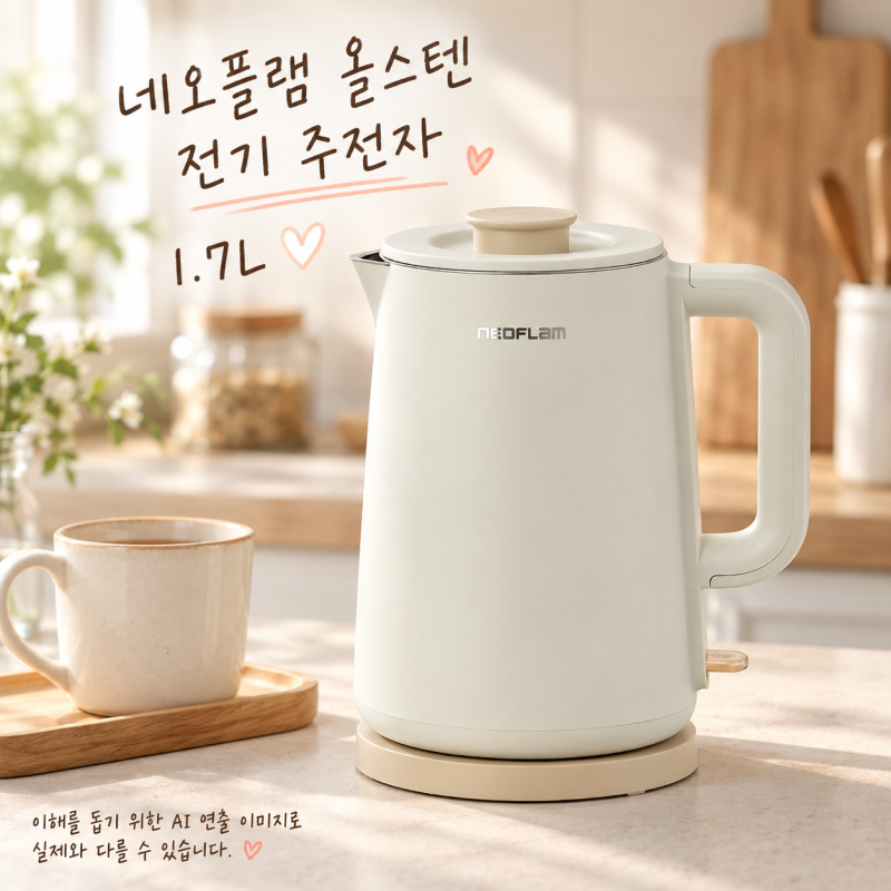 네오플램 올스텐 전기주전자 1.7L, 예쁘고 세척 편한 아이보리 커피포트