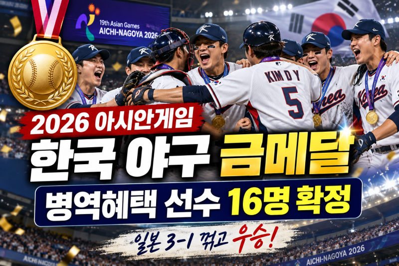 2026 아시안게임 야구 군면제 선수 16명｜일본 3-1 꺾고 금메달·병역혜택 명단 총정리