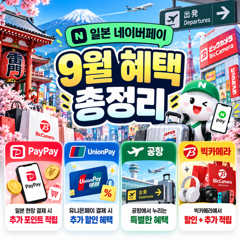 일본 네이버페이 9월 혜택, PayPay·UnionPay·공항·빅카메라 총정리