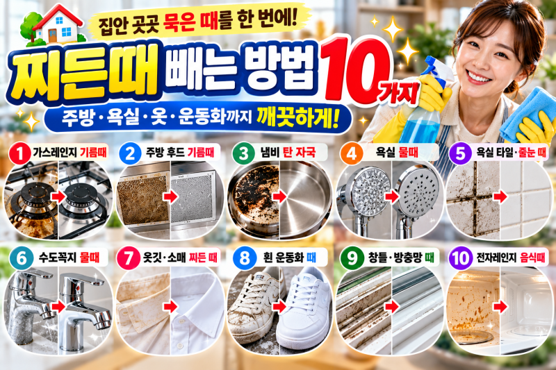청소업체 부럽지 않은 찌든 때 제거법 10가지｜주방·욕실·옷·운동화까지 깨끗하게