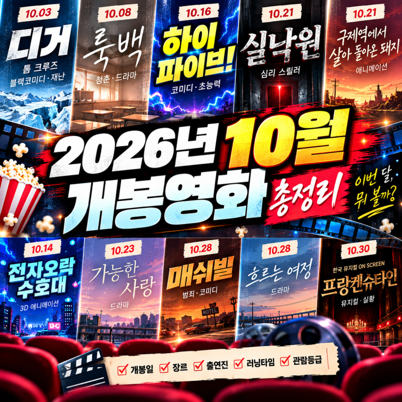 2026년 10월 개봉영화 총정리｜톰 크루즈 ‘디거’·룩백·하이파이브·실낙원까지