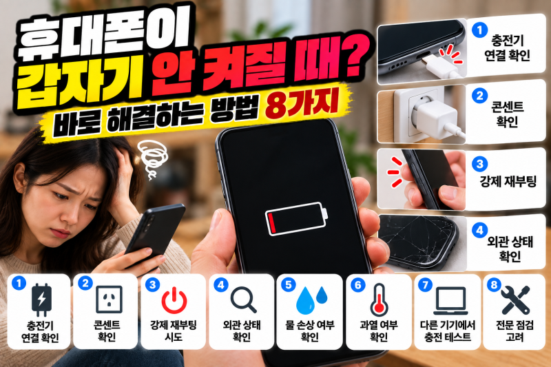 휴대폰 전원 안켜질 때? 갑자기 화면이 안 켜지는 원인과 해결 방법 8가지