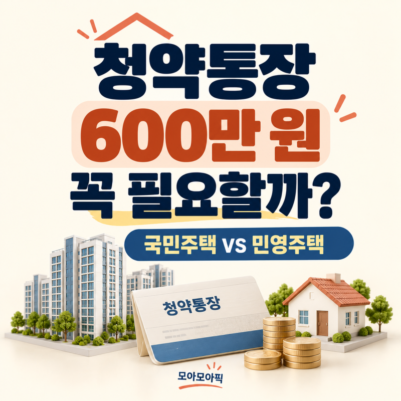 생애최초 특별공급 청약통장 600만 원 꼭 필요할까? 공공분양·민영주택 예치금 조건 비교
