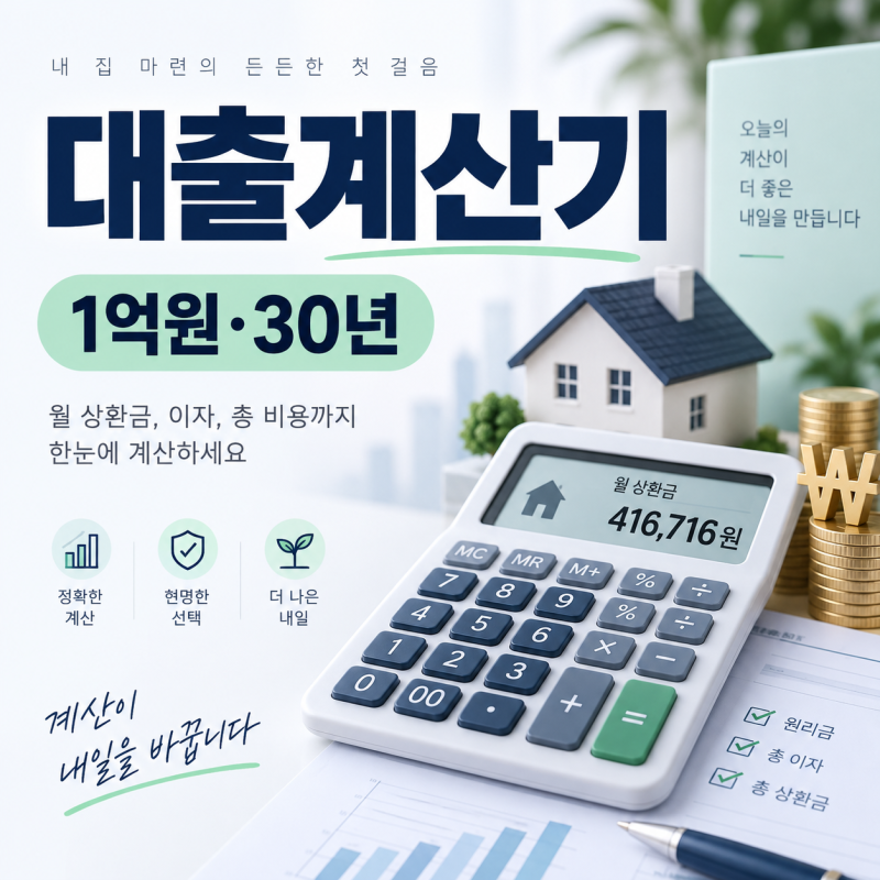 대출계산기 1억원 30년｜원리금균등·원금균등 월상환액 비교