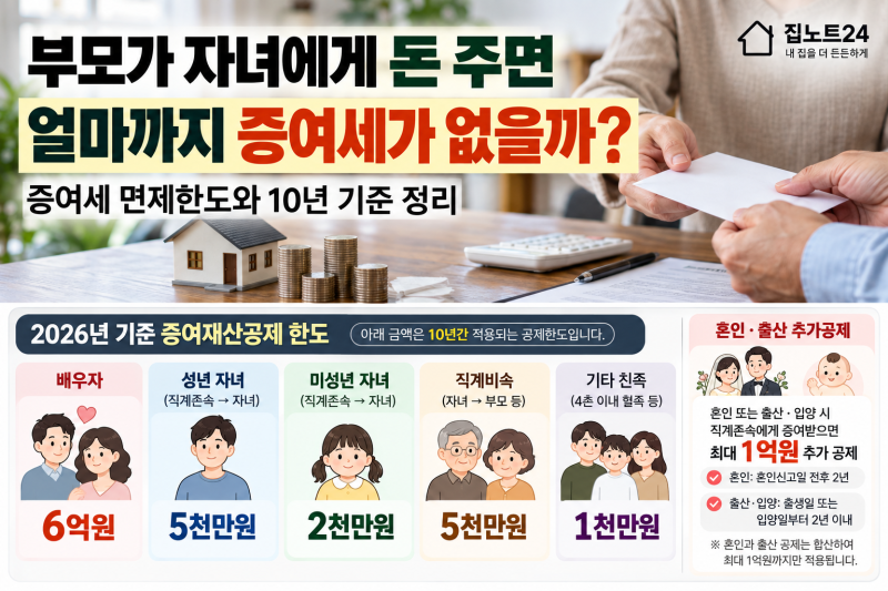 부모가 자녀에게 돈 주면 얼마까지 증여세가 없을까? 증여세 면제한도와 10년 기준