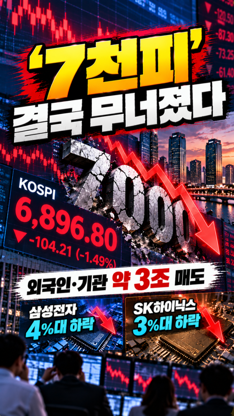 코스피 7000선 무너졌다…삼성전자·SK하이닉스 동반 하락, 무슨 일이?
