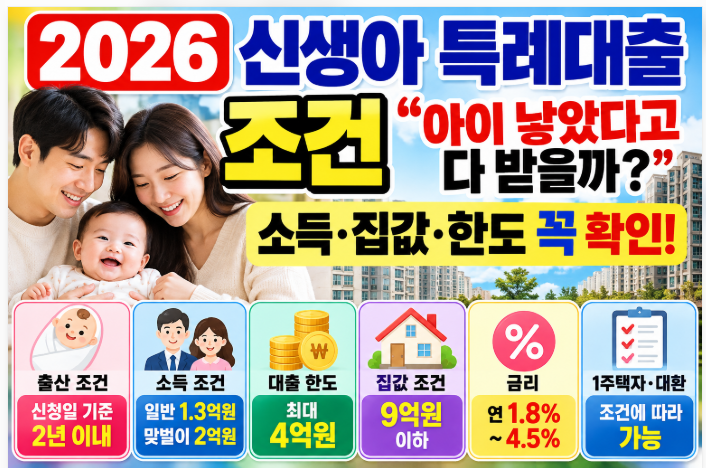 2026 신생아 특례대출 조건 “아이 낳았다고 다 받을까?” 소득·집값·한도 꼭 확인