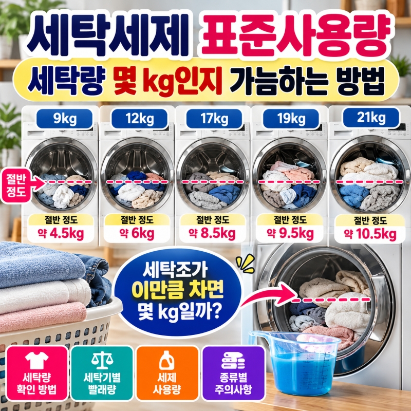 세탁세제 표준사용량, 빨래 몇 kg인지 세탁조로 가늠하는 방법