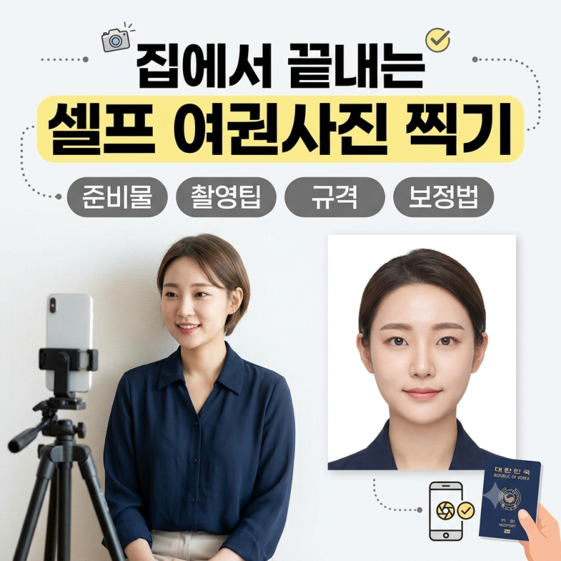 [정보] 집에서 셀프 여권사진 찍는 방법 총정리 (스마트폰 촬영, 규격 기준, 어플 보정 팁)