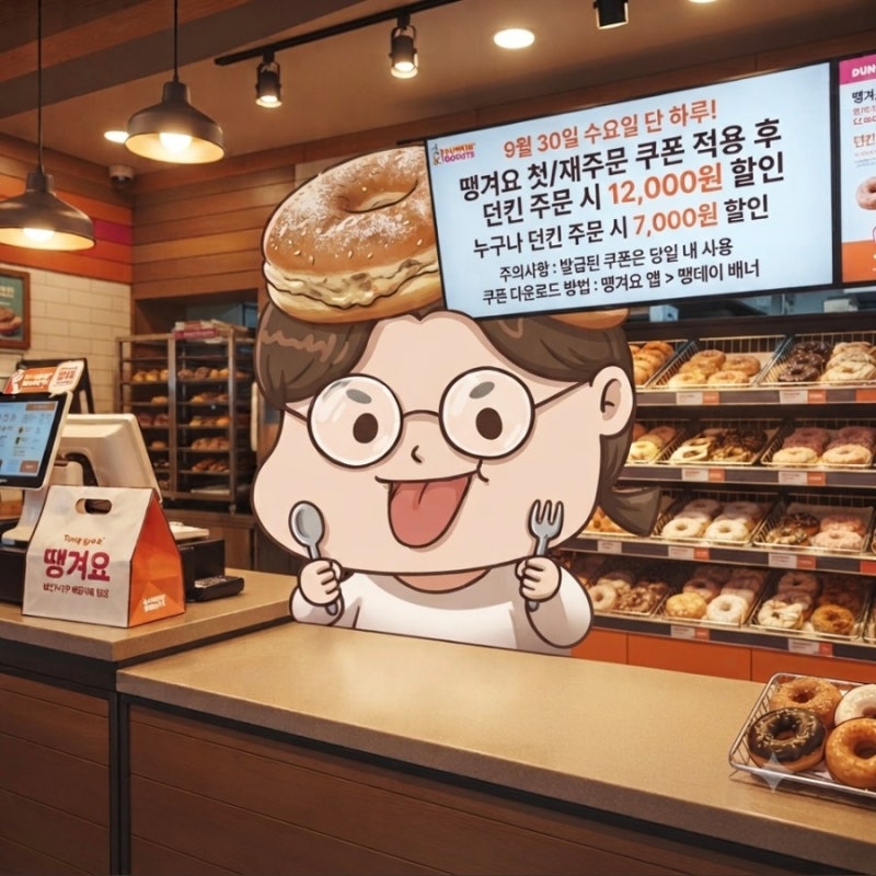 9월 30일 단 하루 진행되는 땡겨요 던킨 주문 쿠폰 제휴 혜택 안내