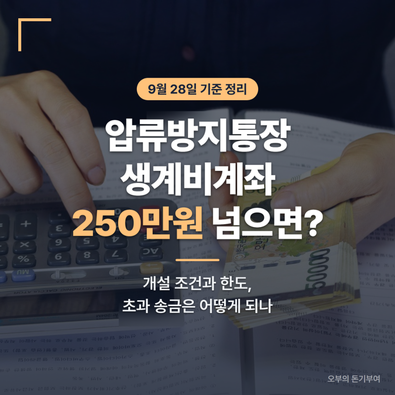 압류방지통장 개설 조건과 한도, 생계비계좌에 250만원 넘게 들어오면 어떻게 될까