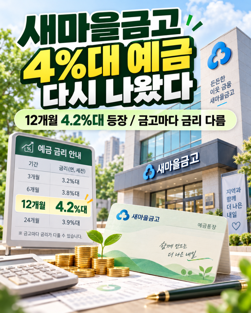 새마을금고 4%대 예금 다시 나왔다, 정기예금 금리 높은 곳
