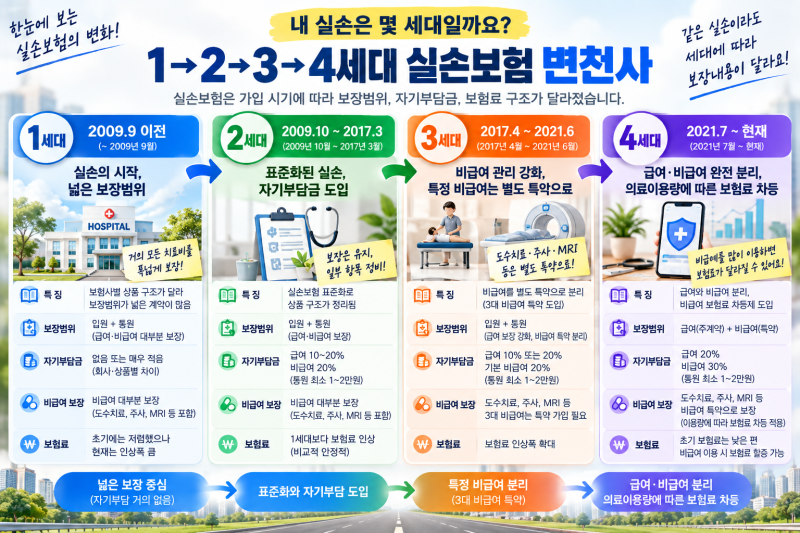 내 실손은 몇 세대일까요?｜1~4세대 실손보험 변천사와 보장 차이