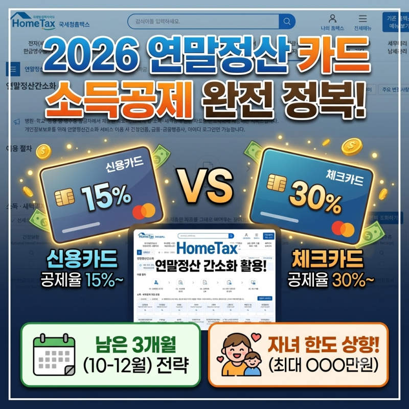 2026 연말정산 카드 소득공제, 신용카드 vs 체크카드 남은 3개월 이렇게 쓰세요 (자녀 한도 상....