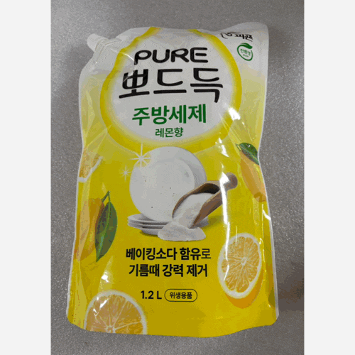 PURE 뽀드득 주방세제 레몬향, 베이킹소다 함유로 기름때부터 과일·채소 세척까지