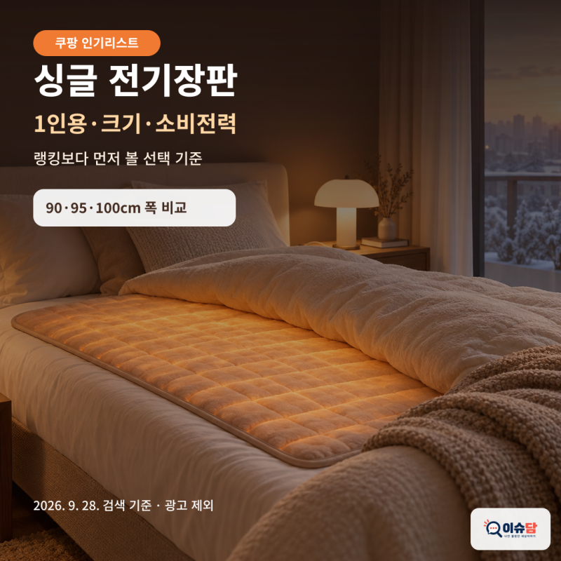 싱글 전기장판 쿠팡 인기리스트｜1인용·크기·소비전력