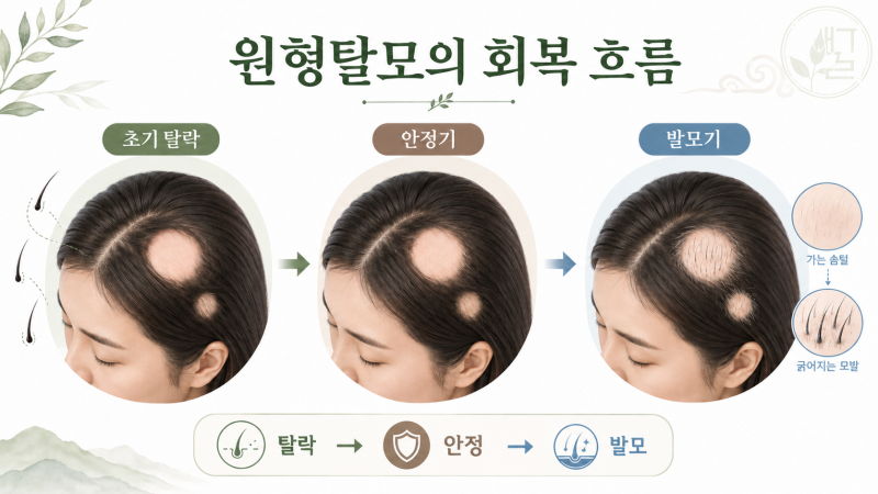 [피부질환 시리즈 - 원형탈모 7] 탈락기, 안정기, 발모기 이해하기