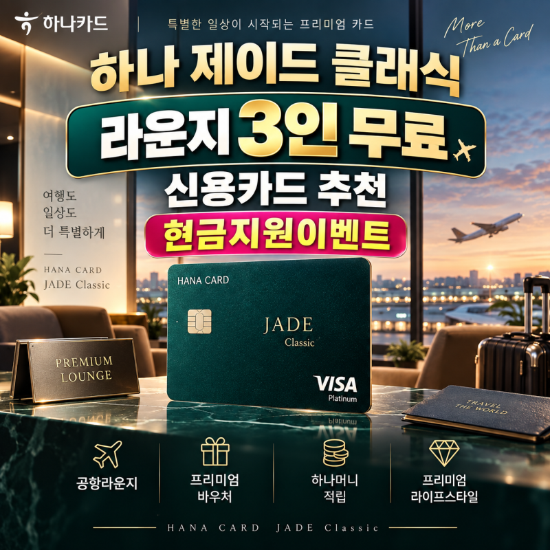하나 제이드 클래식 추천 정리, 공항 라운지 3인 무료 신용카드
