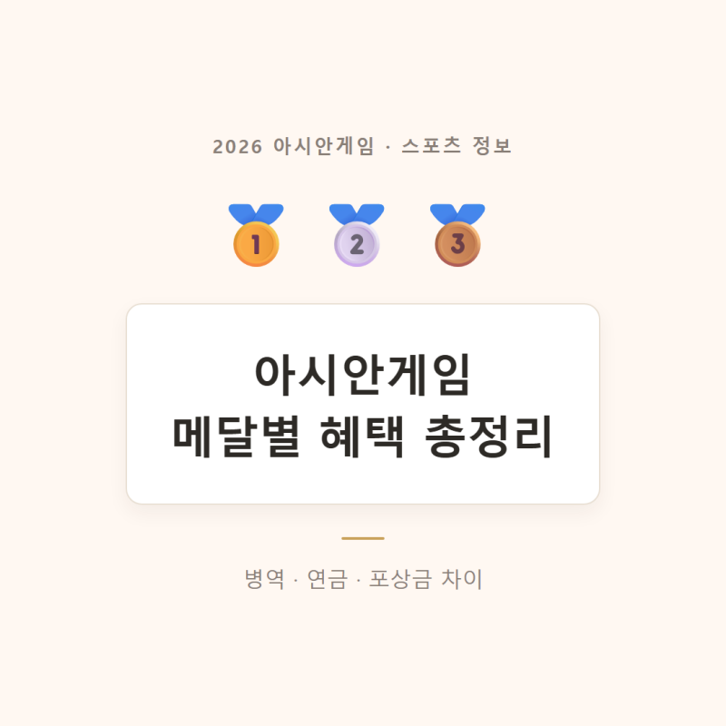 아시안게임 메달 혜택 총정리! 금·은·동메달 병역·연금·포상금 차이