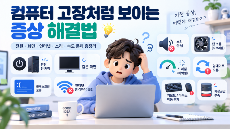 컴퓨터 고장처럼 보이는 증상 1부｜전원 안 켜짐·화면 안 나옴·부팅 느림 해결법