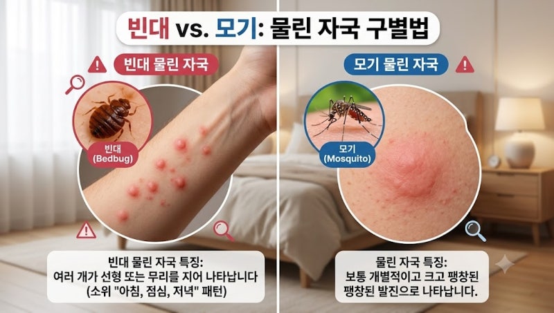 빈대 모기 물린자국 구별볍 / 빈대물리면, 빈대 물린자국, 모기랑 다른점