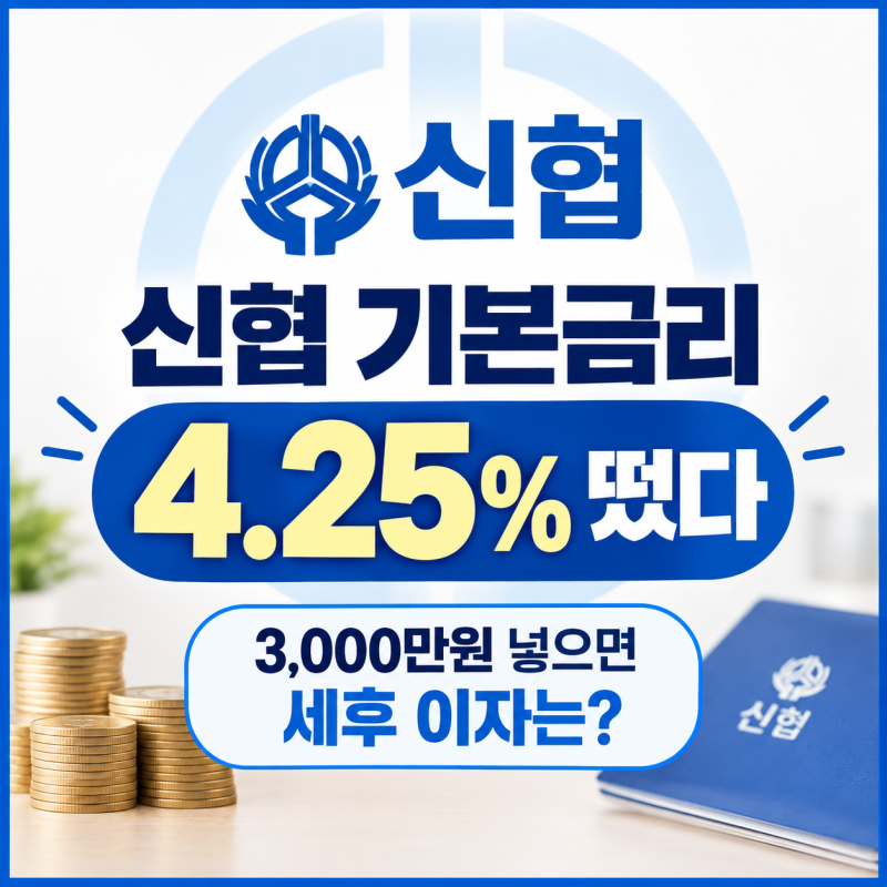 신협 조건 없는 4.25% 떴다, 3,000만원 세후 이자는?(9월 정기예금 금리 가장 높은 곳)