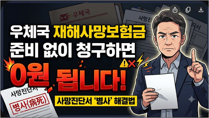 우체국 재해사망보험금, 아무 준비 없이 청구하면 '0원' 됩니다! (사망진단서 병사 해결법)