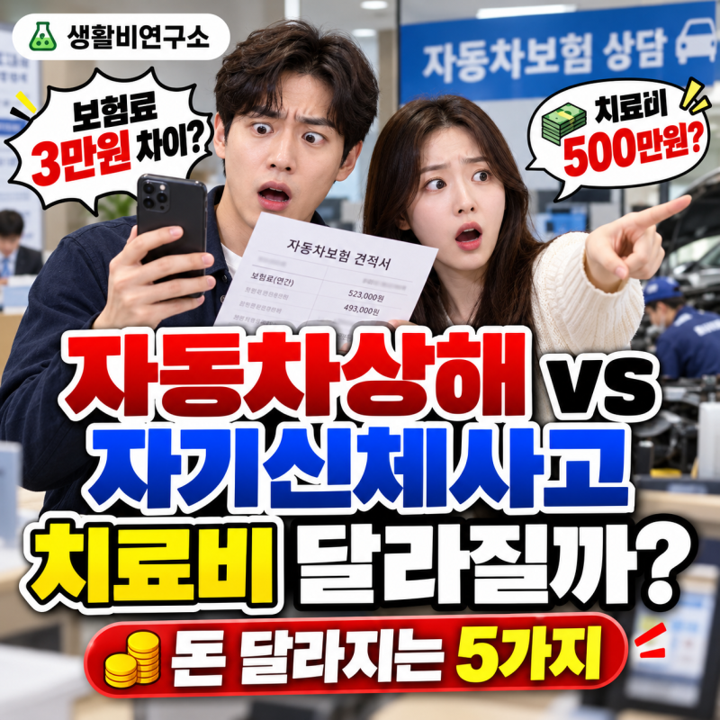 자동차상해 vs 자기신체사고, 보험료 3만원 아끼려다 치료비가 달라질까? 꼭 보는 5가지