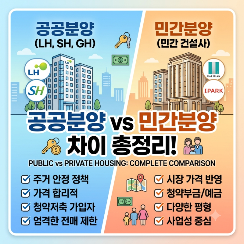 2026년 공공분양 민간분양 차이 총정리, 분양가·청약방식·자격 한눈에 비교