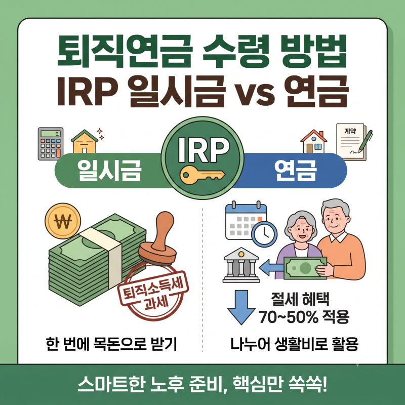 퇴직연금 수령 방법｜IRP 일시금·연금 수령 조건과 세금까지