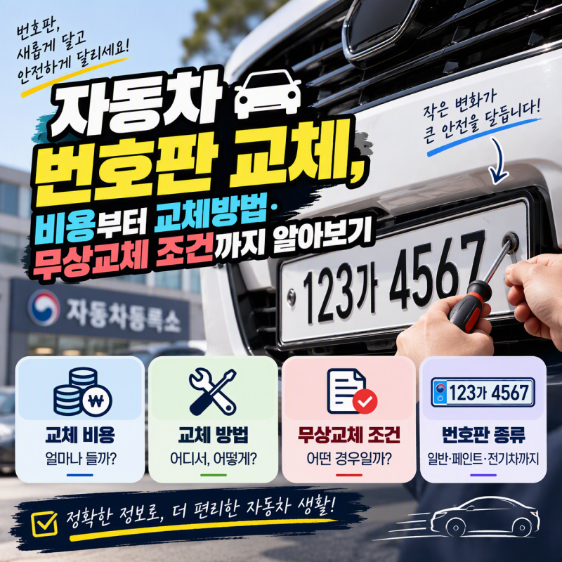 자동차 번호판 교체, 비용부터 교체방법·무상교체 조건까지