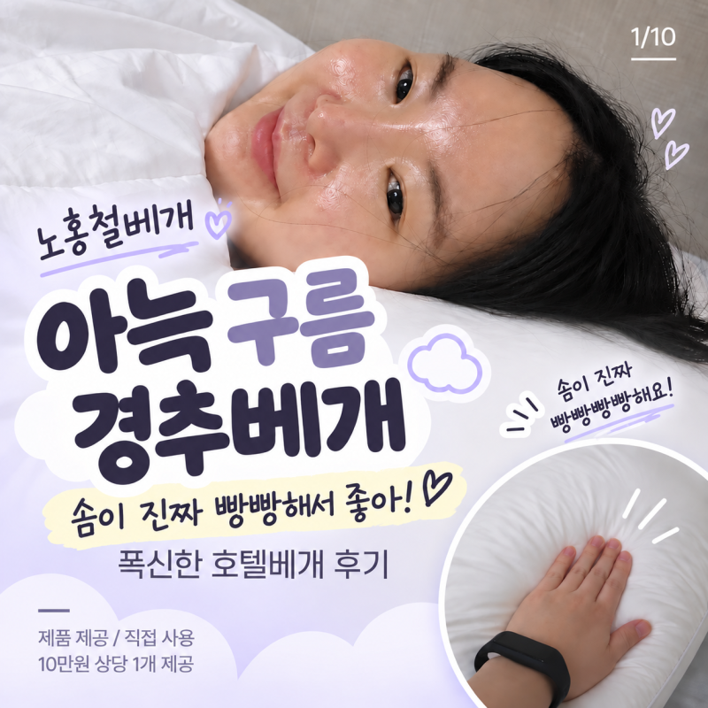 노홍철베개 아늑 구름 경추베개, 솜 빵빵한 호텔베개 직접 써본 후기
