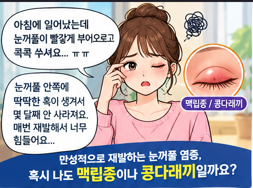 자꾸 퉁퉁 붓고 딱딱하게 뭉치는 눈꺼풀? 맥립종 및 콩다래끼(겉다래끼·속다래끼·눈다래끼)....