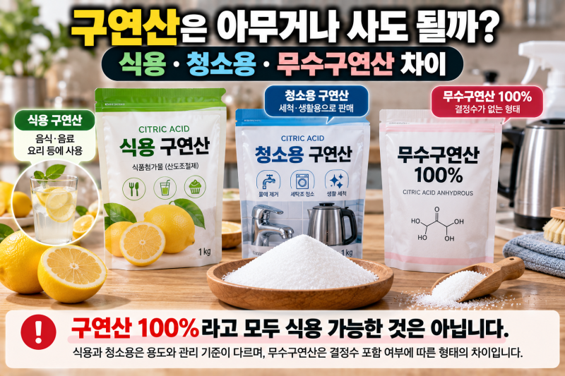 구연산은 아무거나 사도 될까? 식용·청소용 차이와 무수구연산 비교
