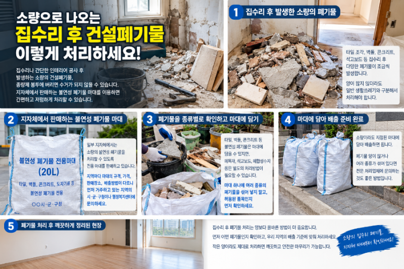 소량으로 나오는 집수리 후 건설폐기물, 이렇게 처리하세요 (불연성폐기물마대)
