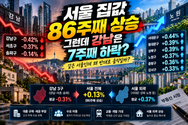 서울 집값 86주째 상승…그런데 강남은 왜 7주째 떨어질까?