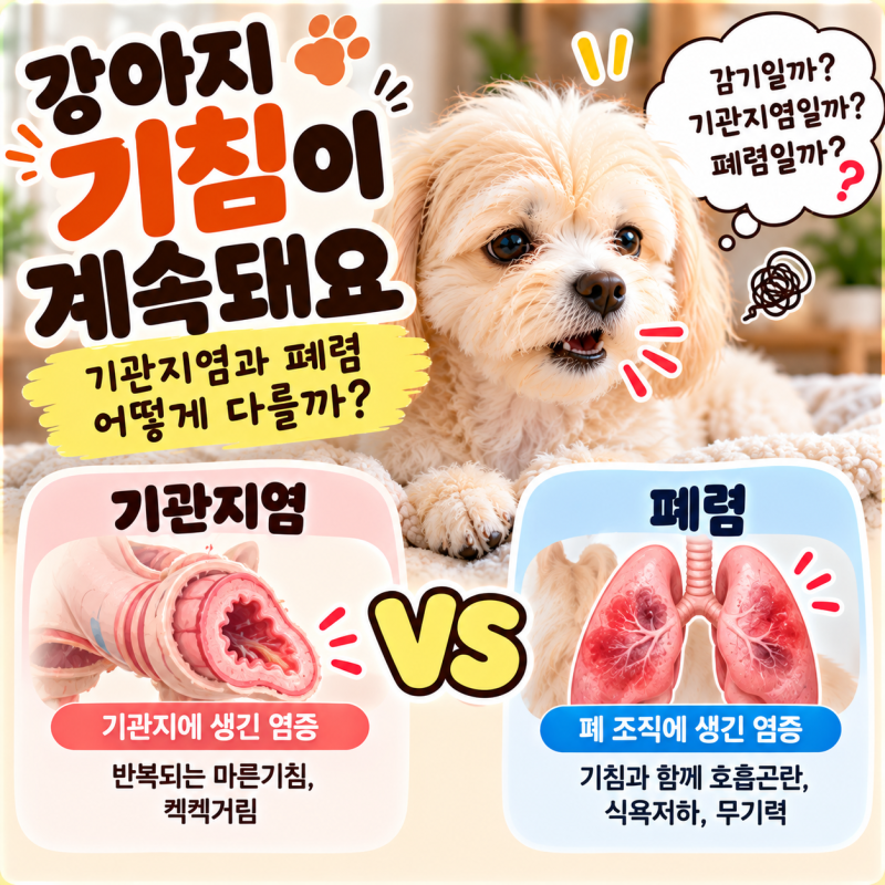 강아지 기침이 계속돼요, 기관지염과 폐렴 어떻게 다를까?